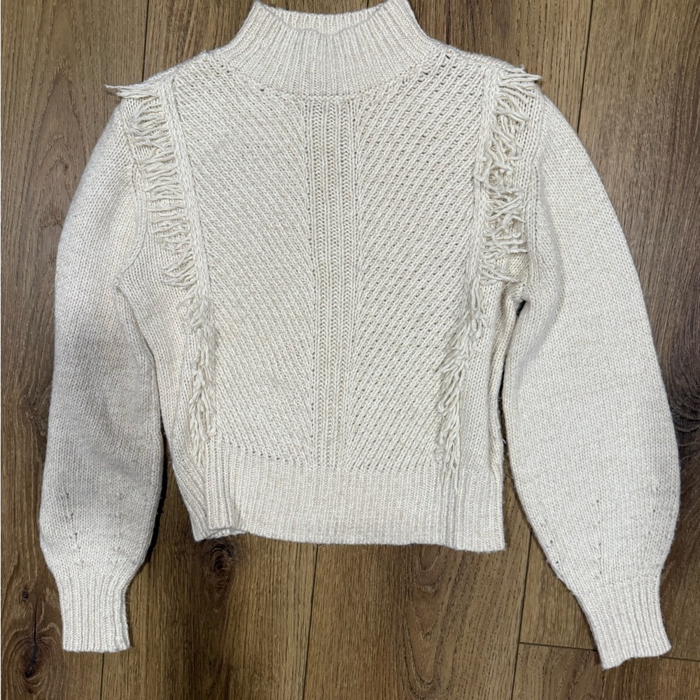 Ann Taylor Cream Knit Fringe Women's Sweater